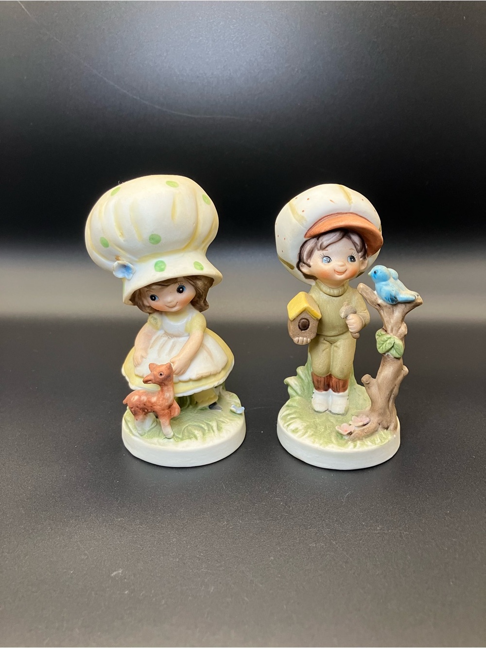 Vintage Lefton Porcelain Boy and Girl Figurine Set in Cream and Pastel